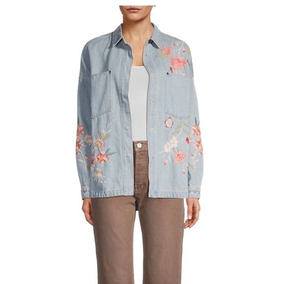 NWT JOHNNY Was Cherri Floral Denim Overshirt New with tag SIZE US XL​​ - Picture 3 of 9